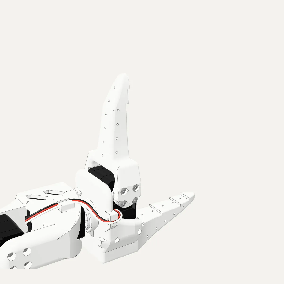 The gripper's moving jaw, close up, its edges drawn in black.