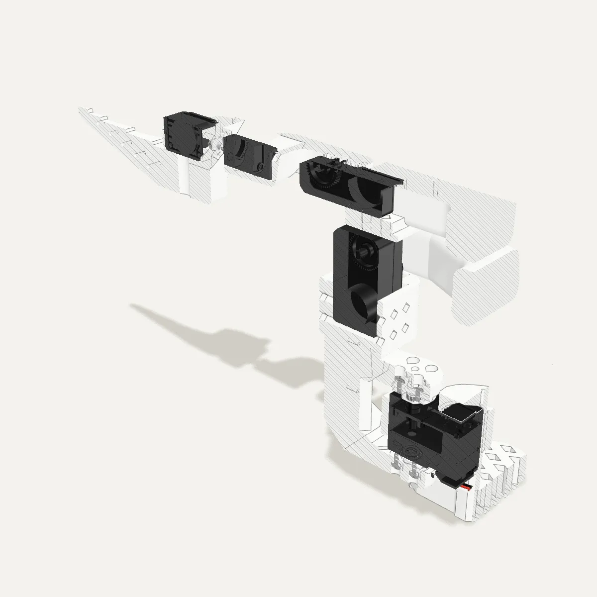 The arm cut by three planes, the cut faces hatched.